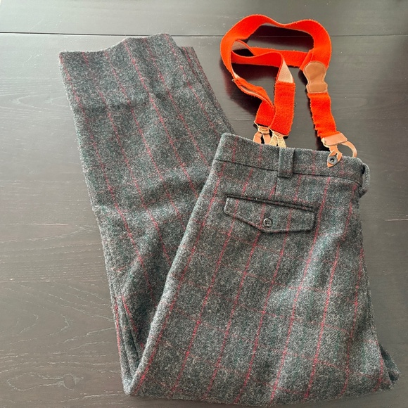 Woolrich Other - Vintage Woolrich Gray Plaid Wool Pants 38x30 USA Made w/ Original Suspenders